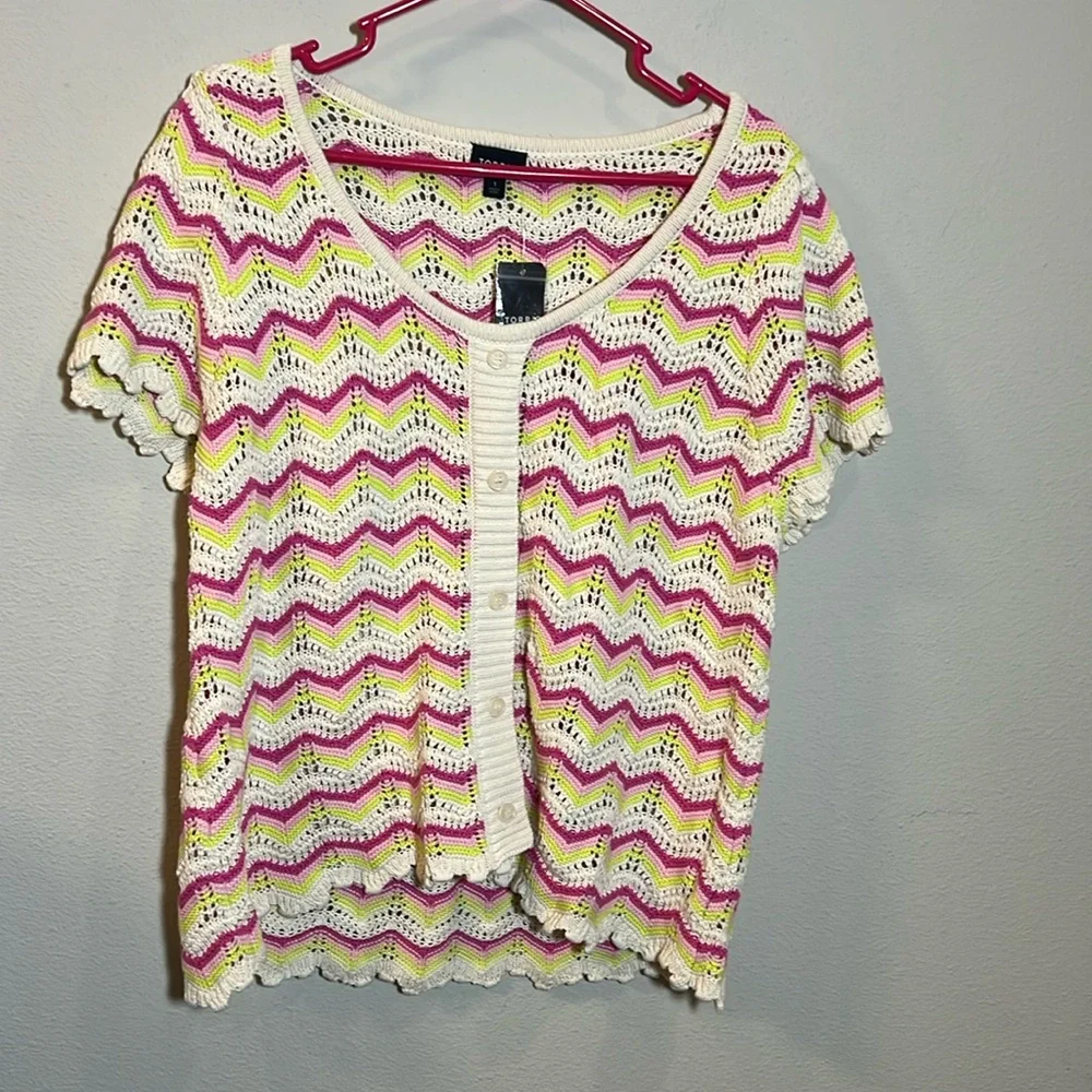 Torrid Pointelle Pullover Flutter Sleeve Crochet Knit Sweater Top 1 / 1X NWT